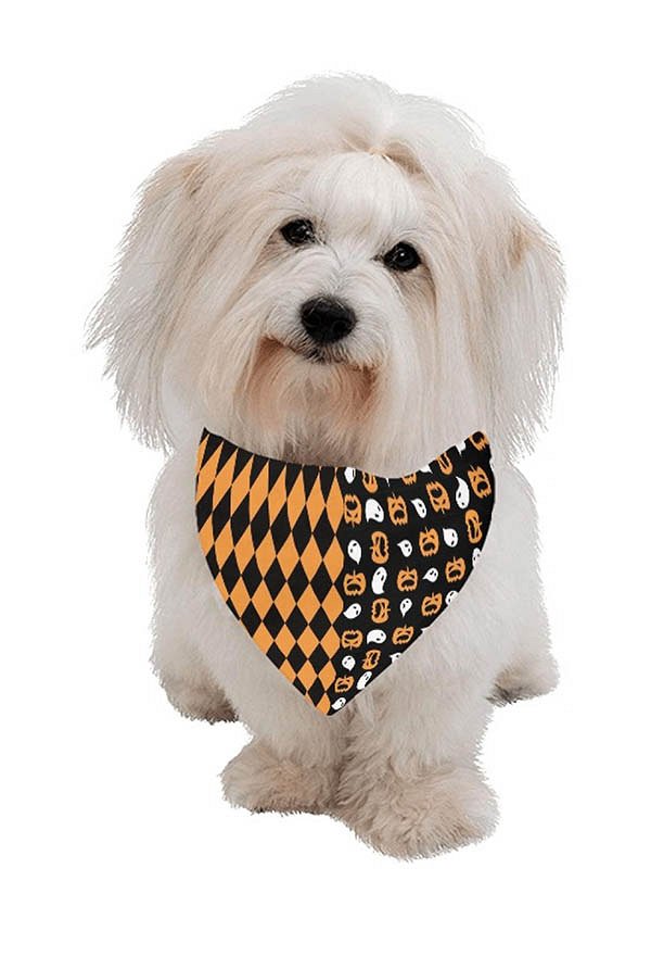 Halloween Personalized Cat Dog Bandana with Pumpkin Diamond Stitching Pattern
