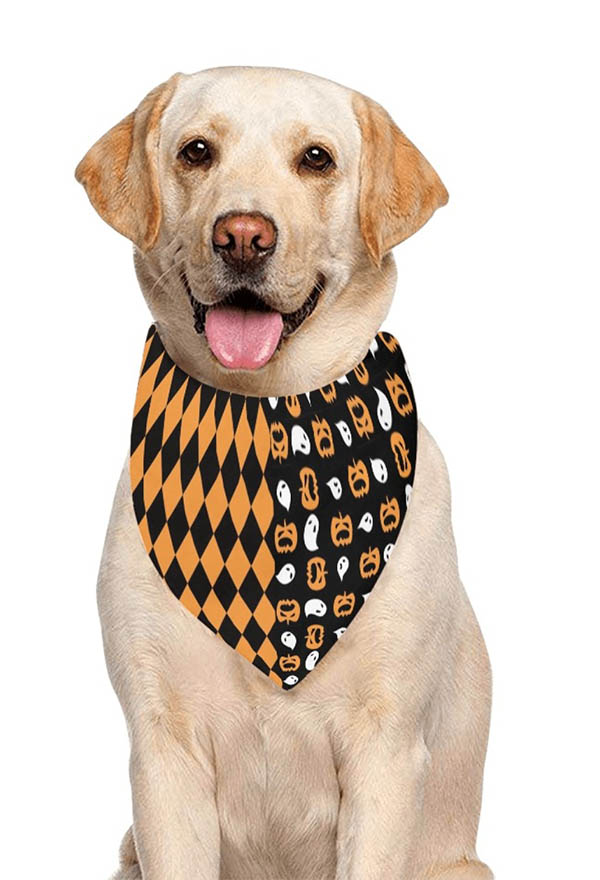 Écharpe Halloween pour Animaux Domestiques avec Impression de Citrouille Diamant