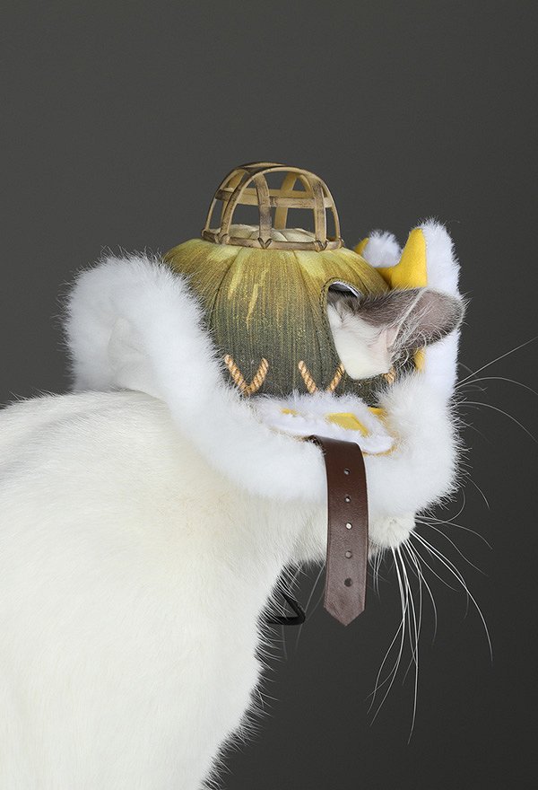 MH Wilds‌ Felyne Cat Cosplay Hat Plush Hat Accessory for Small Pets
