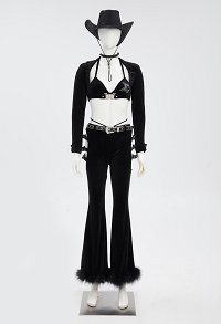 Cakuoyi Gothic Cowboy Style Pants Black Velvet Trousers Cut-out Flared Pants with Belt