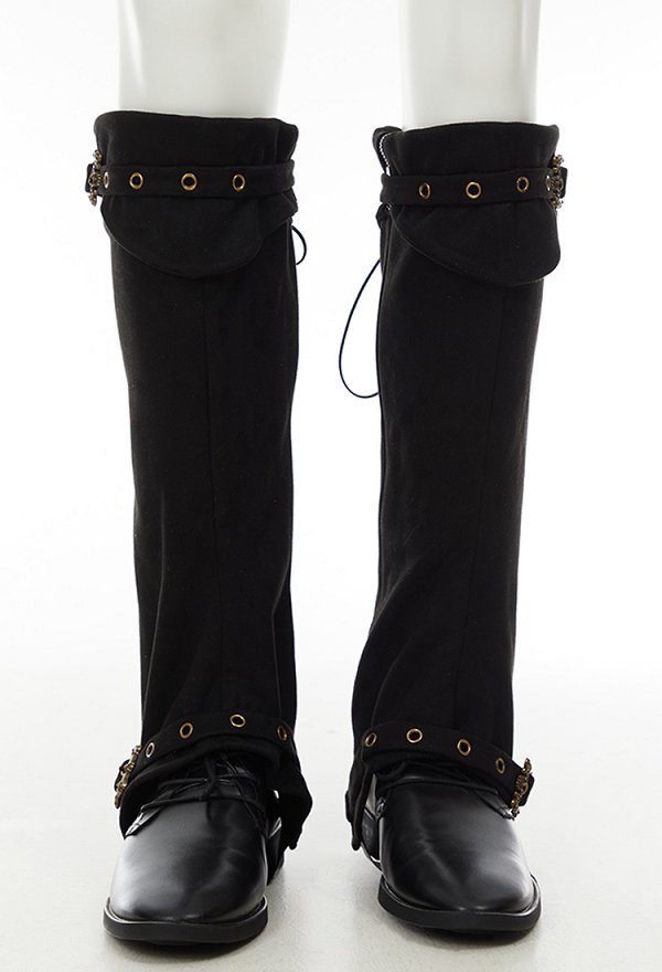 Accessoire Cosplay Renaissance médiévale Couvre-bottes en daim noir à lacets Couvre-chaussures vintage