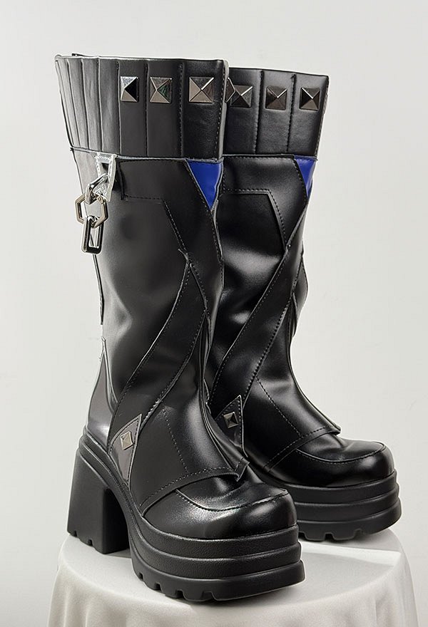 Rival Girl Super Heroine Sword Girl Cosplay Schuhe Schwarze Stiefel mit klobigem Absatz Rival Girl Super Heroine Sword Girl Cosplay Schuhe Schwarze Stiefel mit klobigem Absatz