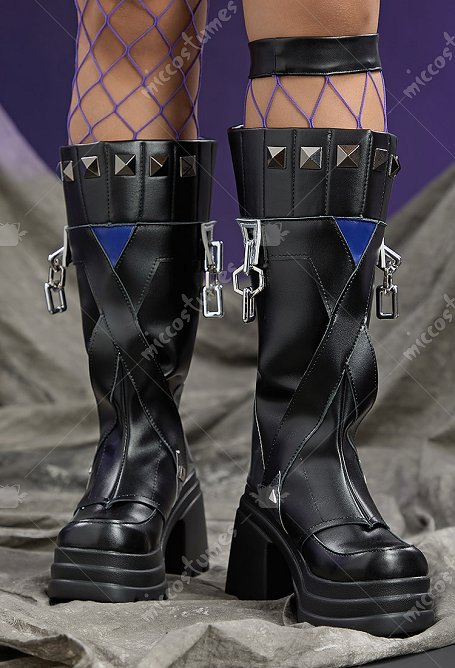 Rival Chica Super Heroína Espada Chica Cosplay Zapatos Negro Chunky Heel Botas