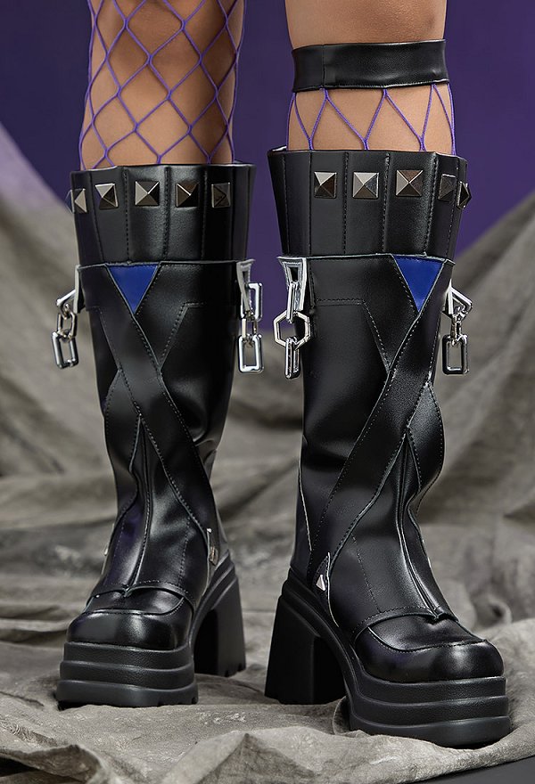 Rival Girl Super Heroine Sword Girl Cosplay Schuhe Schwarze Stiefel mit klobigem Absatz Rival Girl Super Heroine Sword Girl Cosplay Schuhe Schwarze Stiefel mit klobigem Absatz