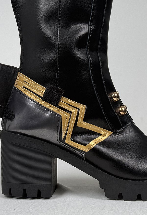 Rival Chica Super Heroína Espada Chica Cosplay Zapatos Negro Tachonado Botas