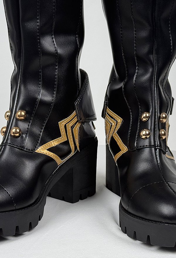 Rival Chica Super Heroína Espada Chica Cosplay Zapatos Negro Tachonado Botas