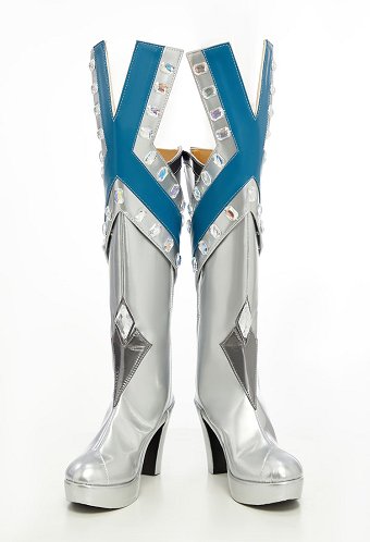 Rival Chica Reina Cosplay Botas de tacón alto de plata con diamantes de acrílico
