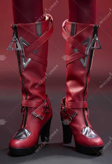 Zapatos de cosplay de la bruja rival Wanda: botas de tacón alto de cuero sintético rojo