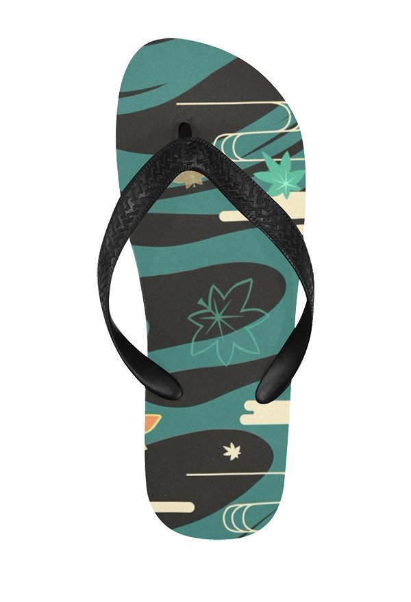 Tongs Verts Motif Feuilles Dérivé Kazuha Accessoire Flip Flops Chaussures de Plage Natation Été