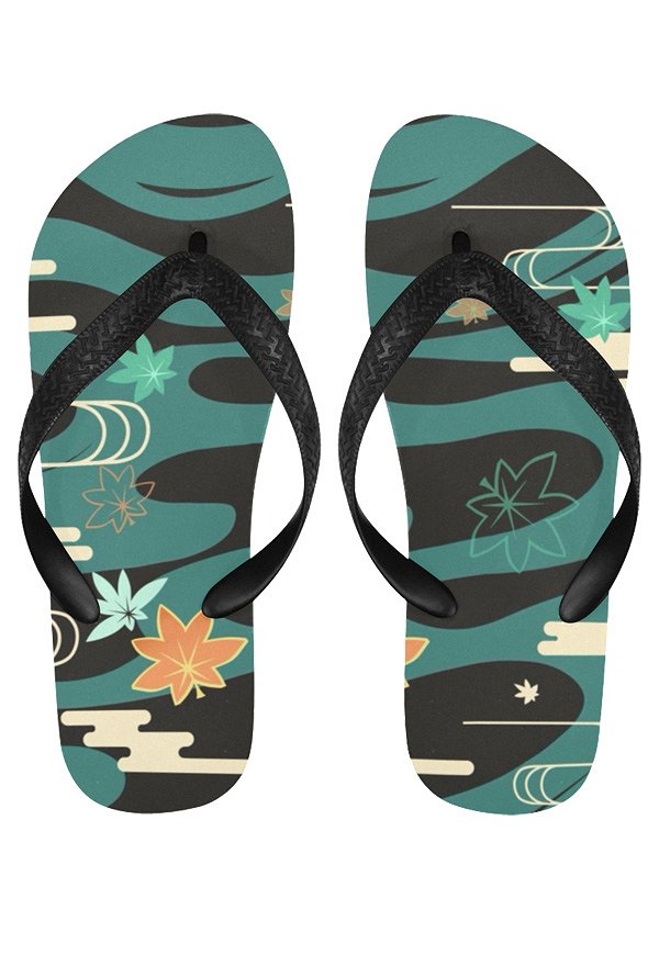 Tongs Verts Motif Feuilles Dérivé Kazuha Accessoire Flip Flops Chaussures de Plage Natation Été