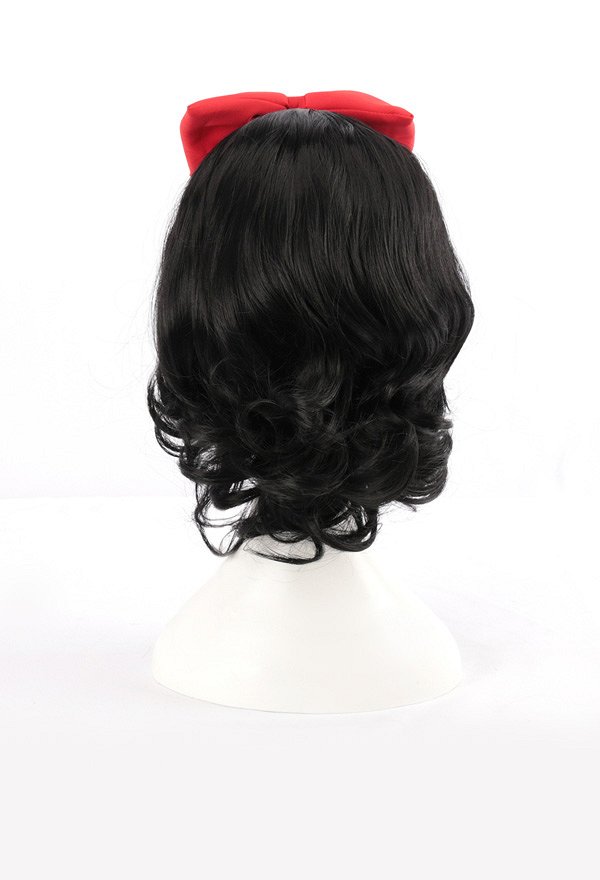 Miss Snow Black Curly Short Cosplay Wig with Red Bow Headband for Halloween