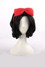 Miss Snow Black Curly Short Cosplay Wig with Red Bow Headband for Halloween
