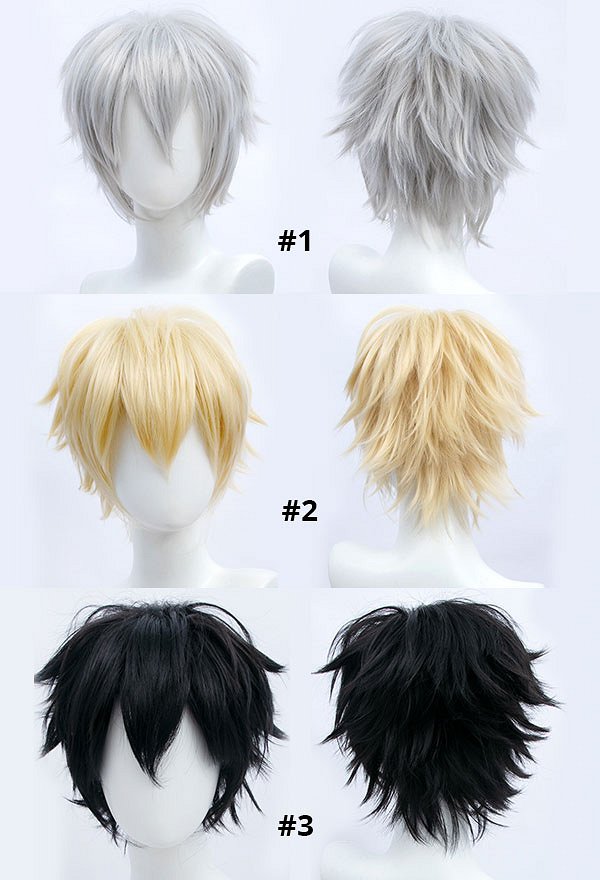 Peluca Universal Anime Game Cosplay Peluca de Pelo Corto Reverso Serie Blanco Negro