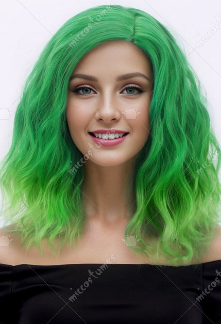 Peluca de Cosplay Peluca rizada corta con raya verde