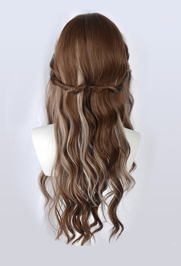 Peluca de Hada Para Cosplay Rubia Marrón Beige Larga Con Redecilla