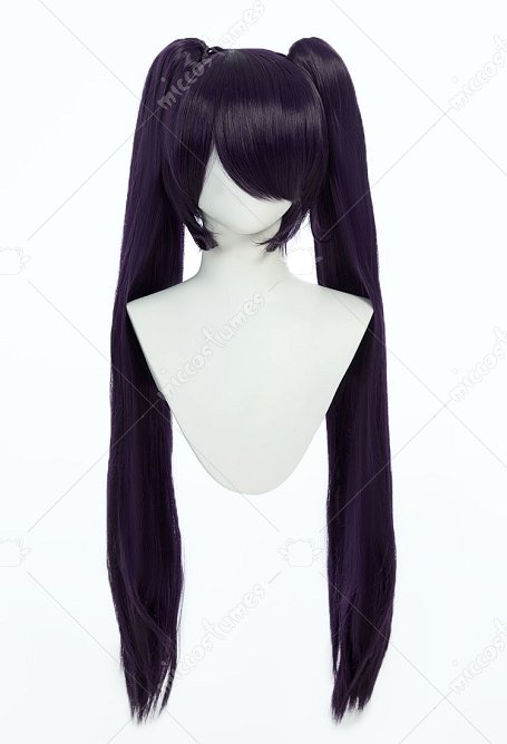 Cosplay Wig Long Dark Purple Double Ponytail Wig with Clips