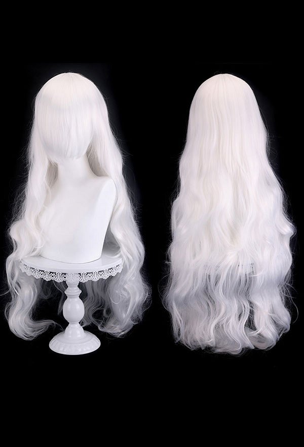 Peluca Universal Anime Game Cosplay 80cm Peluca Larga Rizada Serie Negro Blanco