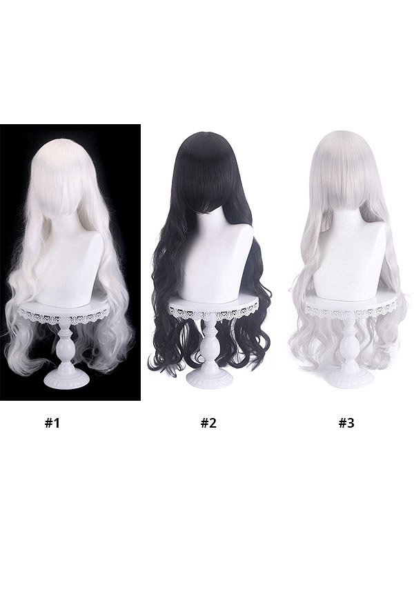Peluca Universal Anime Game Cosplay 80cm Peluca Larga Rizada Serie Negro Blanco