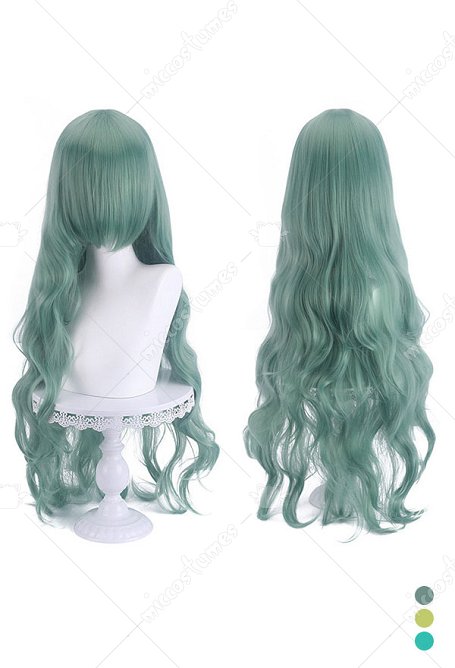 Anime Game Cosplay Wig Universal Green Serie 80cm Long Curly Wig