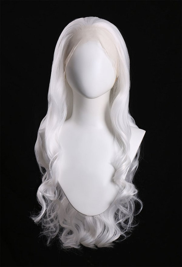 Fortnite Gato negro Cosplay Peluca de encaje Peluca blanca de ondas grandes