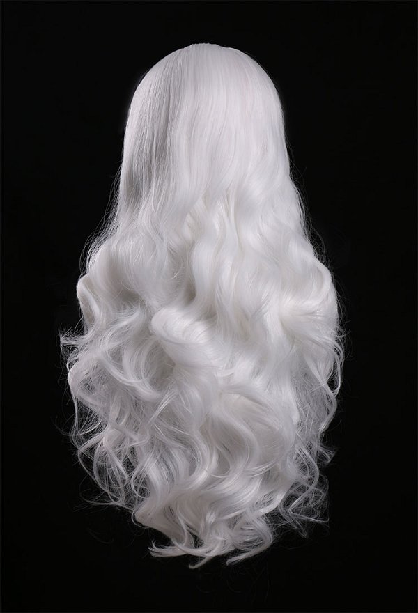 Fortnite Gato negro Cosplay Peluca de encaje Peluca blanca de ondas grandes