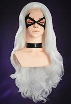 Fortnite Gato negro Cosplay Peluca de encaje Peluca blanca de ondas grandes