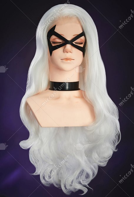 Fortnite Gato negro Cosplay Peluca de encaje Peluca blanca de ondas grandes