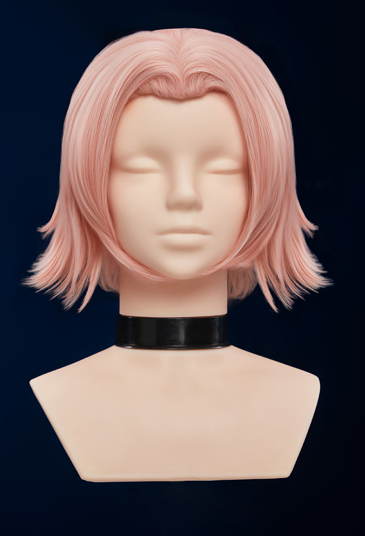 Peluca de Cosplay de Ninja Sakura Peluca Corta Rosa Ahumado