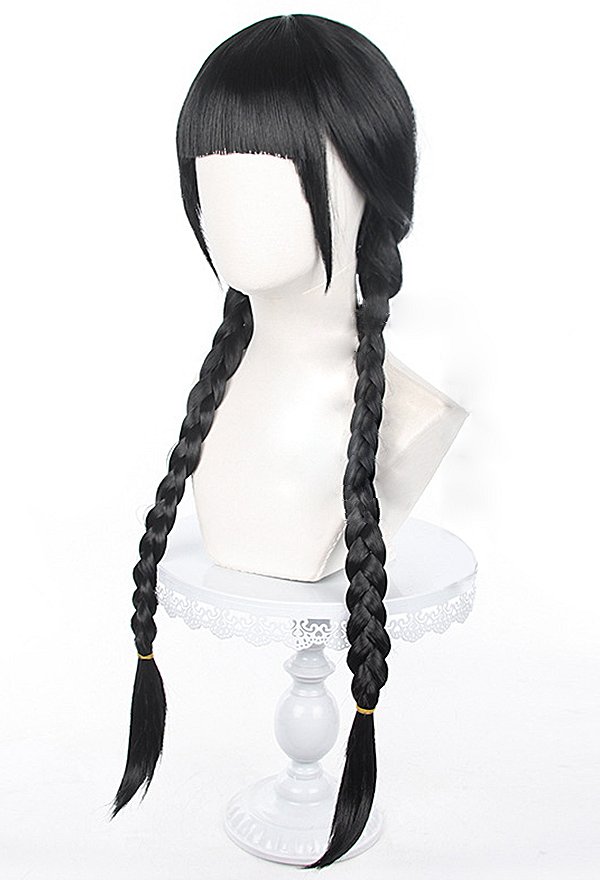 The Addams Family Wednesday Addams Cosplay Wig Black Two Ponytail Wig