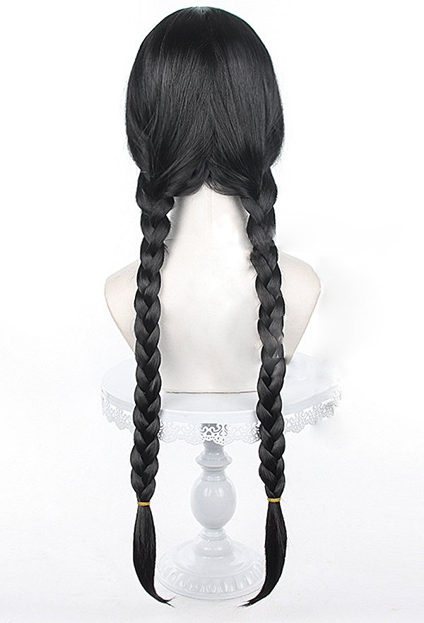 The Addams Family Wednesday Addams Cosplay Wig Black Two Ponytail Wig