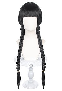 The Addams Family Wednesday Addams Cosplay Wig Black Two Ponytail Wig