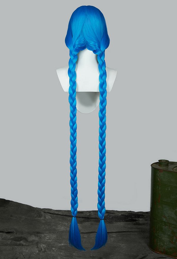 Arcane LOL Jinx Cosplay Spitzen Haar 140cm Beauty Tip Handhaken Perücke