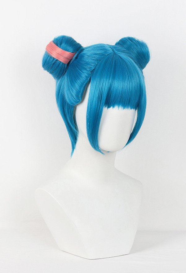 Arcane LOL Jinx Cosplay Perücke Blau Doppelknoten Perücke