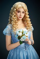 Peluca de cosplay de Alicia de Alicia en el país de las maravillas Peluca de encaje larga rizada dorada de 23.62 pulgadas