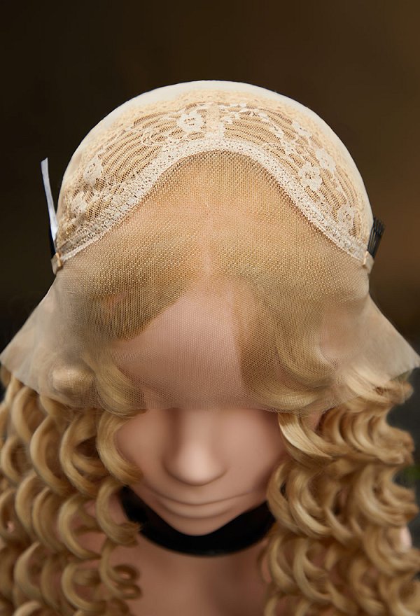 Movie Ver Alice in Wonderland Alice Cosplay Perücke gold lockig 60 cm lang mit Spitze Perücke