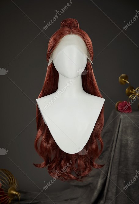 Perruque de Cosplay Belle de La Belle et la Bête Perruque Lace Front Bouclée Longue Brun Rougeâtre