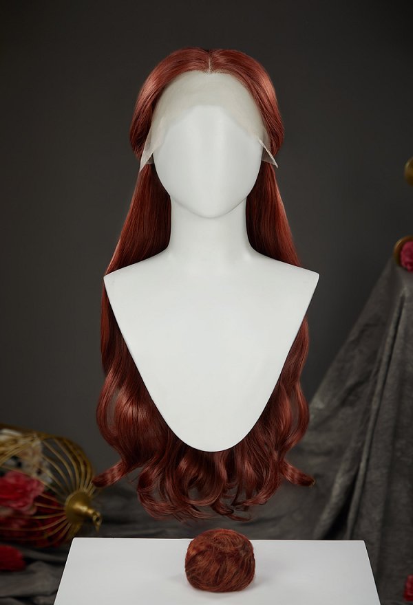La Bella y la Bestia Belle Peluca Cosplay Peluca de encaje rizada larga marrón rojizo