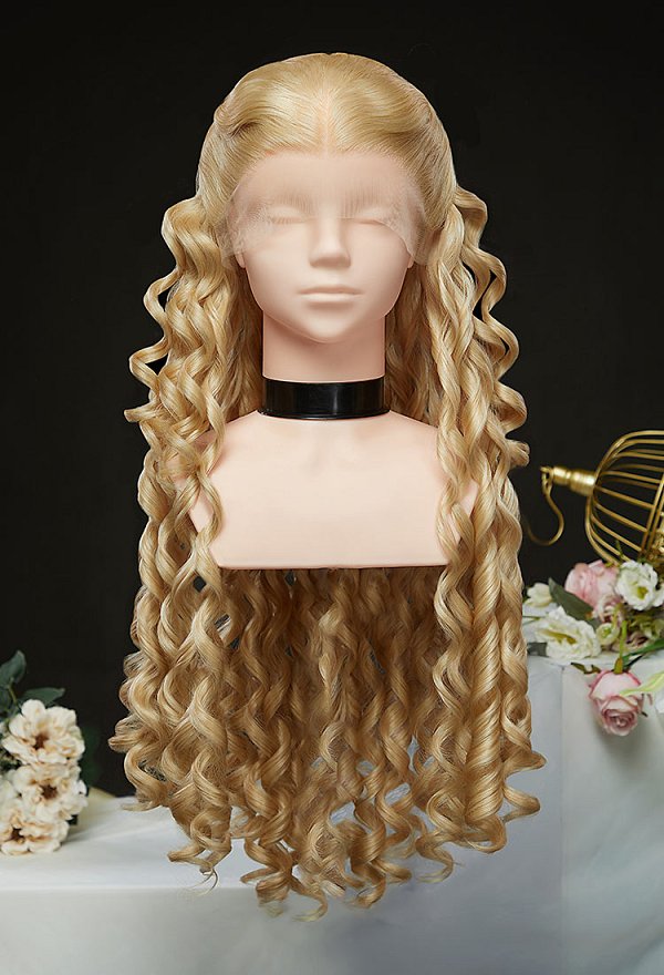 Barbara Princesa Clara Peluca Cosplay Platino Rubia Peluca de encaje rizado largo de 31,5 pulgadas