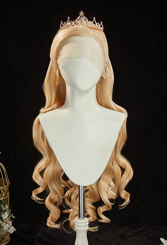 La princesa y el mendigo Peluca cosplay Anneliese Peluca de encaje trenzada rizada dorada de 31,5 pulgadas de largo