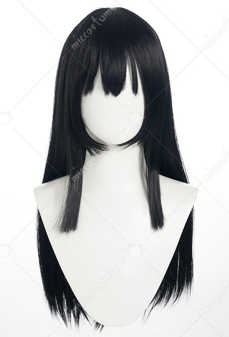 Femme Nonne Perruque de Cosplay Perruque Noire Longue et Droite avec Frange