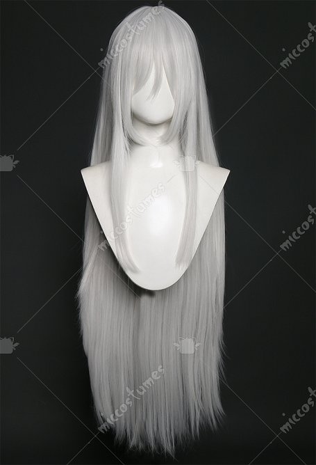 Femme Nonne Perruque de Cosplay Silver Blanche Perruque Longue et Droite avec Frange