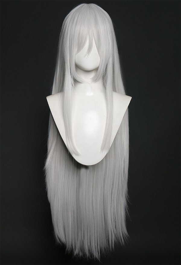 Sister Nun Cosplay Wig Silver White Long Straight Wig with Bangs