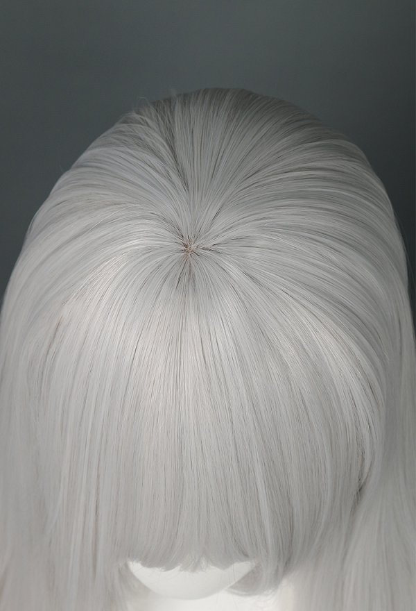 Sister Nun Cosplay Wig White Silver Long Straight Wig with Bangs