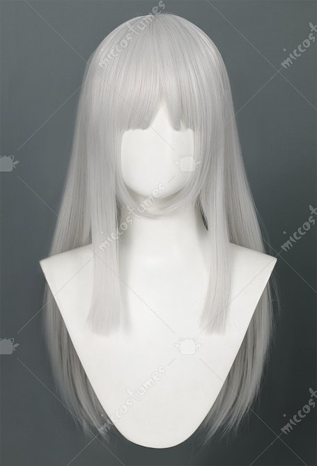 Femme Nonne Perruque de Cosplay Perruque Blanche Longue et Droite avec Frange