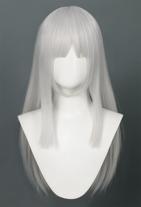 Sister Nun Cosplay Wig White Silver Long Straight Wig with Bangs
