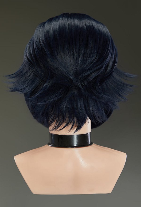 Peluca de Cosplay Cyberpunk 2D Corta Azul Oscuro