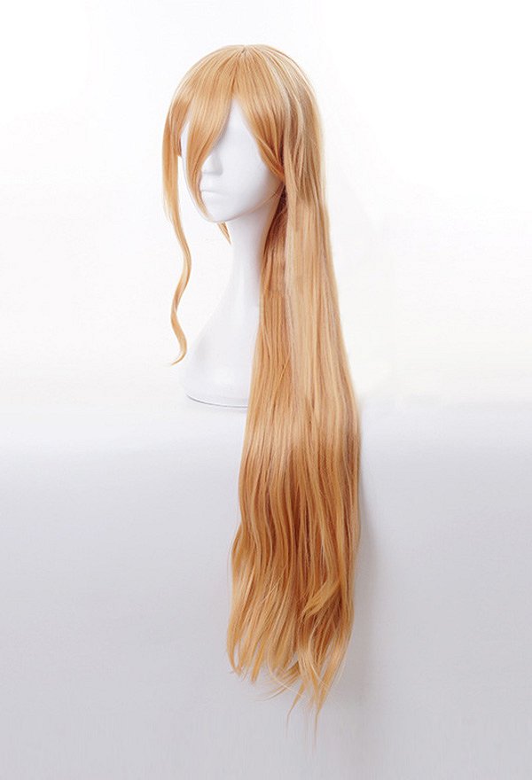 Chainsaw Killer Power Light Orange Color Long Blonde Curly Cosplay Wig