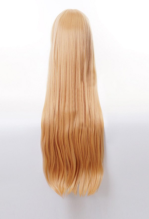 Chainsaw Killer Power Light Orange Color Long Blonde Curly Cosplay Wig