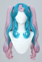 PM Vocal Peluca de cosplay con Cabello Largo y Rizado en Azul y Rosa en Coleta Doble PM Vocal Peluca de cosplay con Cabello Largo y Rizado en Azul y Rosa en Coleta Doble