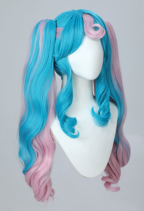 PM Vocal Peluca de cosplay con Cabello Largo y Rizado en Azul y Rosa en Coleta Doble
